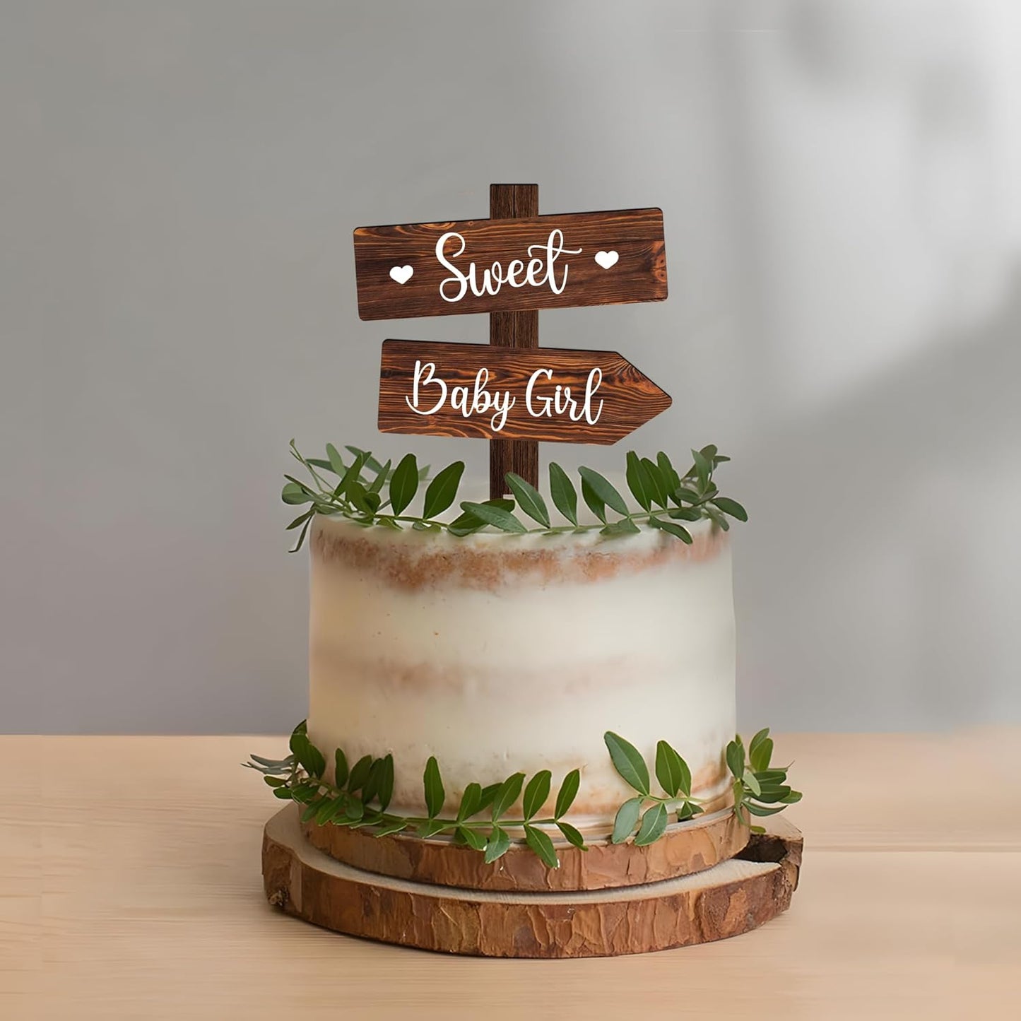 Rustic Sweet Baby Girl Cake Topper in Wood Baby Shower Gender Reveal Party Cake Decoration
