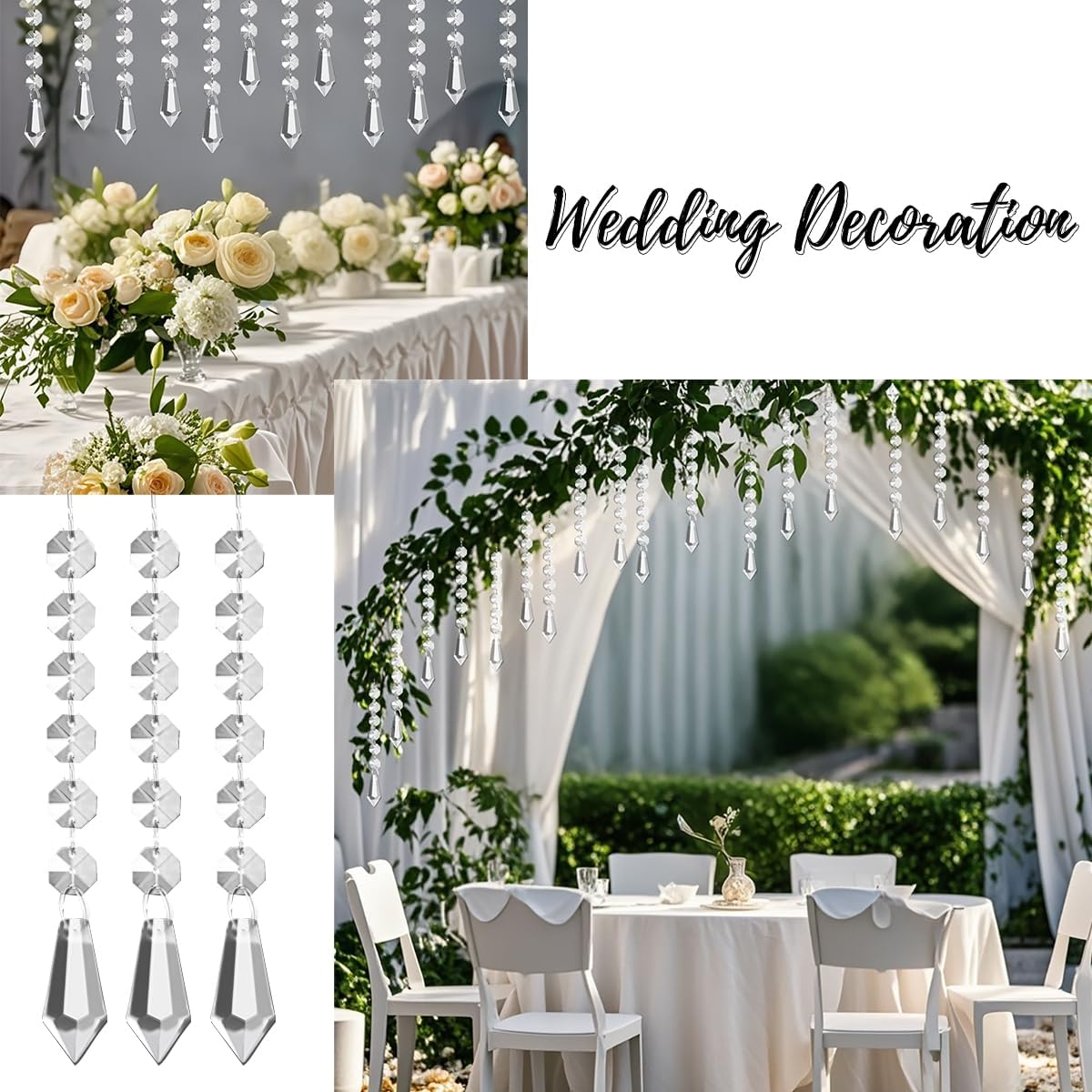 100 Pack Hanging Crystals - Clear Acrylic Prisms Pendant Ornaments for Christmas Tree, Centerpieces, Chandelier, Window & Home Decor, Ideal for Weddings, Parties Decorations (Icicle)