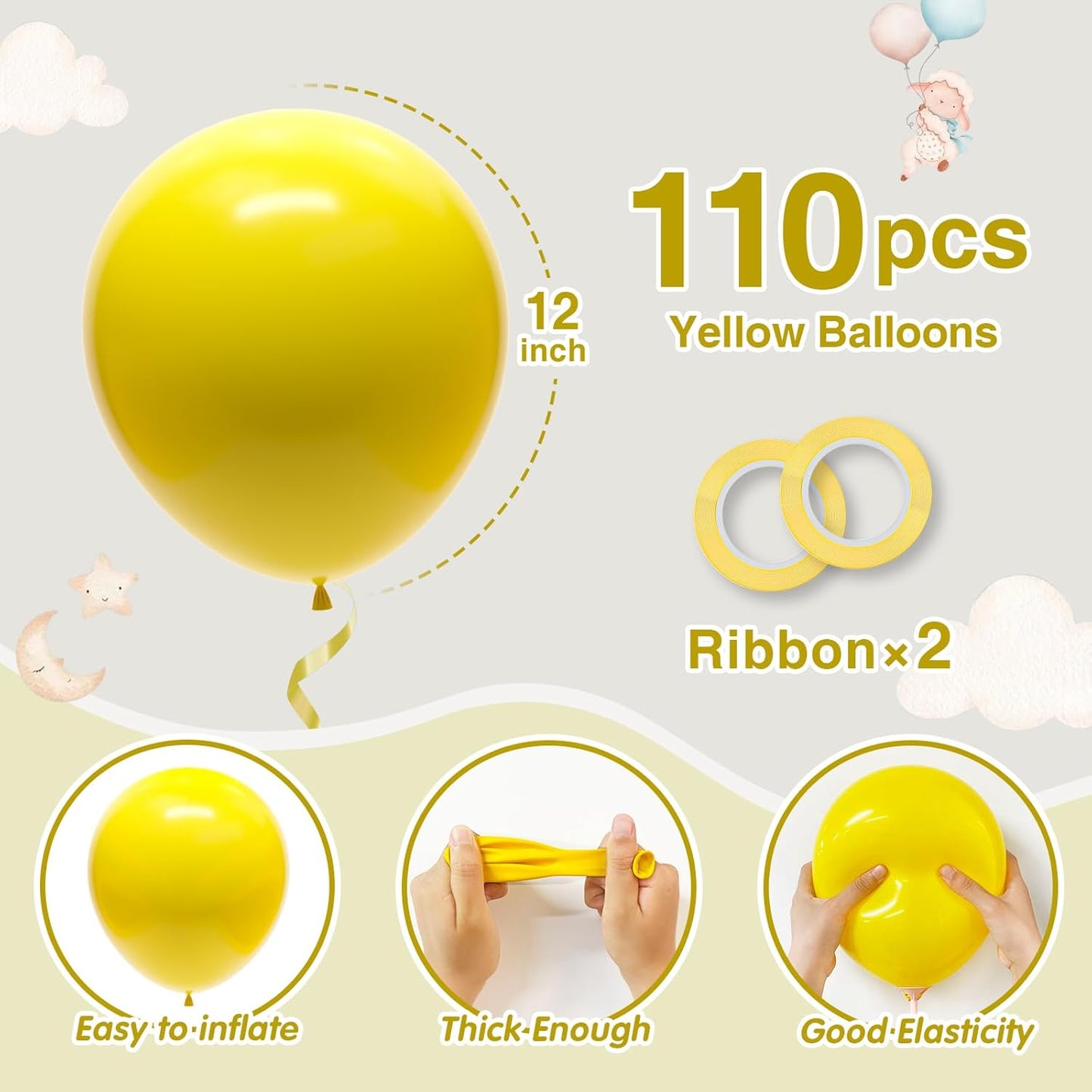 110pcs Yellow Balloons 12 Inch Latex Balloon Arch Kit for Birthday Baby Shower Anniversary Graduation Wedding Party Decorations