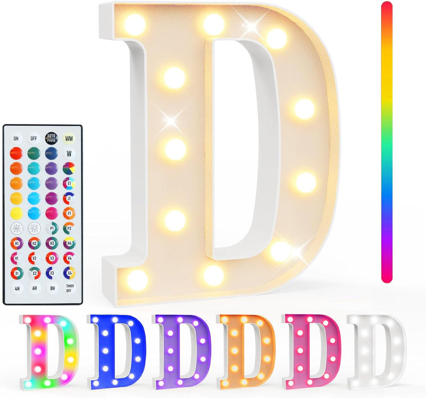 Pooqla Colorful Light Up Letters with Remote, Upgraded 35 Colors LED Marquee Letters, RGB Lighted Letter for Girls Teenager Gift, Birthday, Party, Wedding, Night Light, Room, Bedroom Decor, Letter D