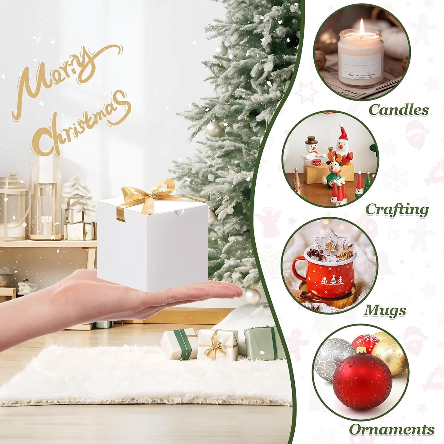 DOYIDE Small Gift Boxes, 60 Pcs 4x4x4 Inch White Elegant Paper Box with Ribbons, Party Favor Boxes for Candy Cupcake Christmas Wedding Baby Shower Bridesmaids Birthday