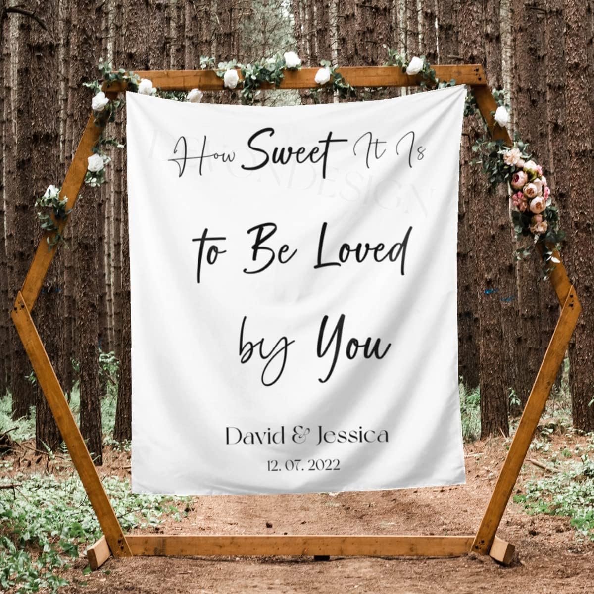 How Sweet It is to Be Loved by You Backdrop, Custom Tapestry with Names and Date, Rustic Wedding Sign, Personalized Calligraphy Wedding Banner for Ceremony, Wedding Arch, Wedding Reception Backdrop
