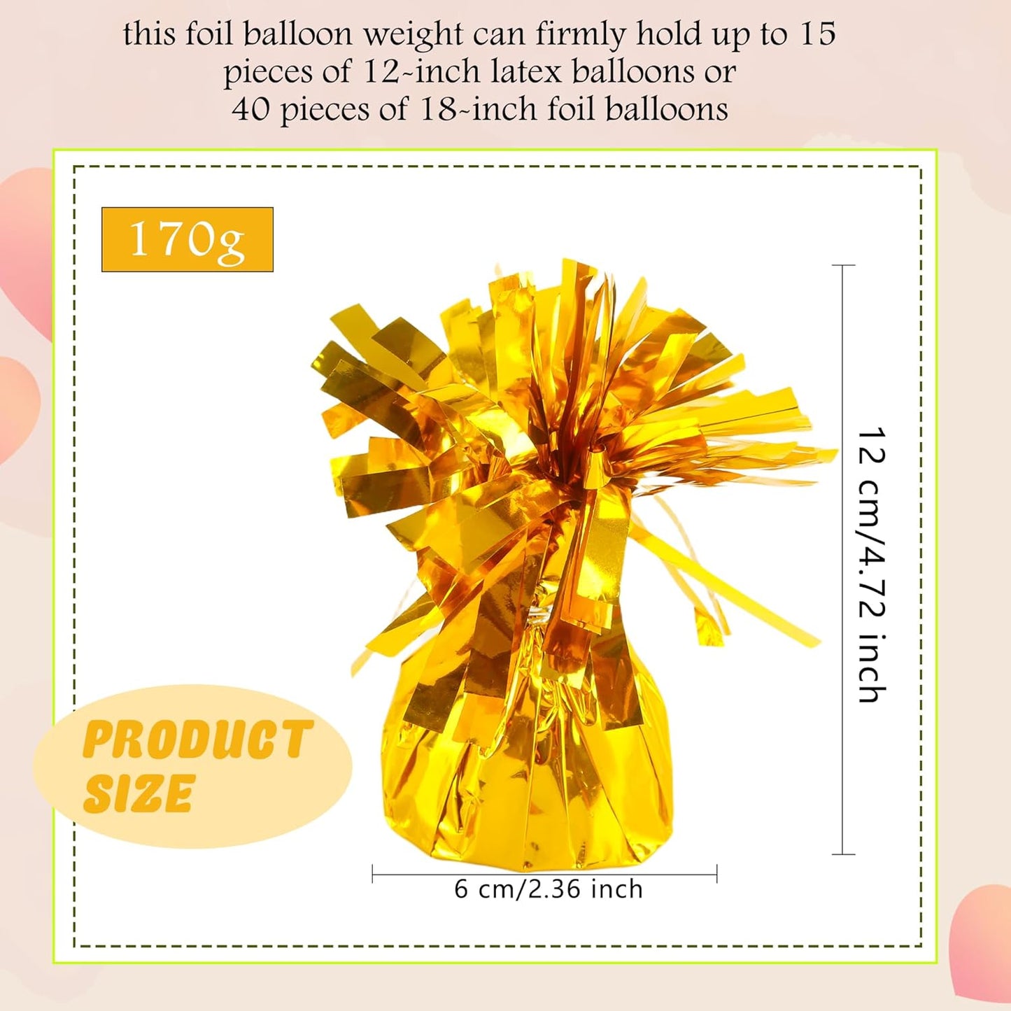 15 Pack 4.7 Inchc Metallic Foil Wrapped Balloon Weights Heavy Weight Balloon Holders for Birthday Wedding Graduation Baby Shower Party