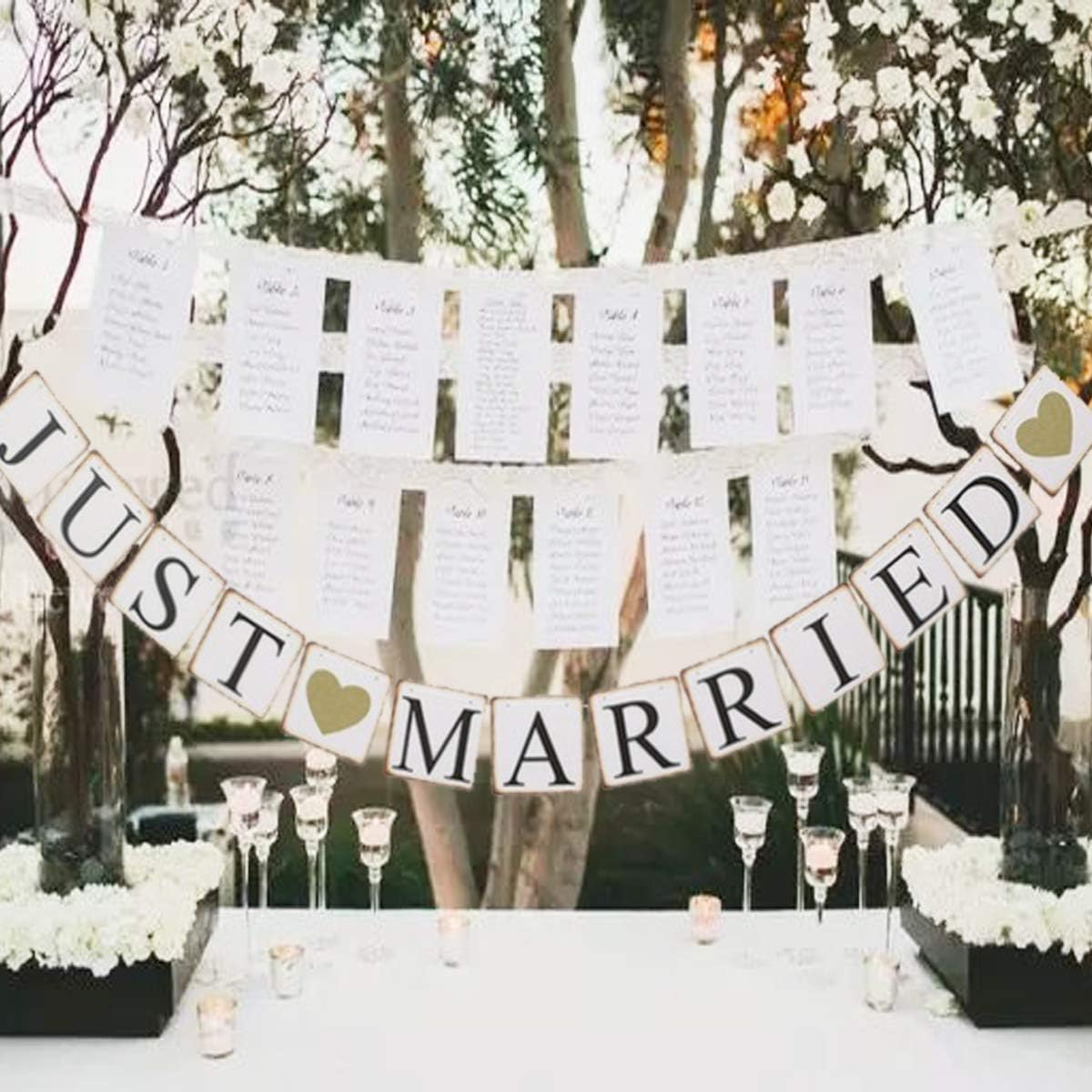 GuassLee JUST Married Banner Car Decorations, Gold Glitter Just Married Sign Garland for Bridal Shower Decorations, Photo Props and Car Decorations