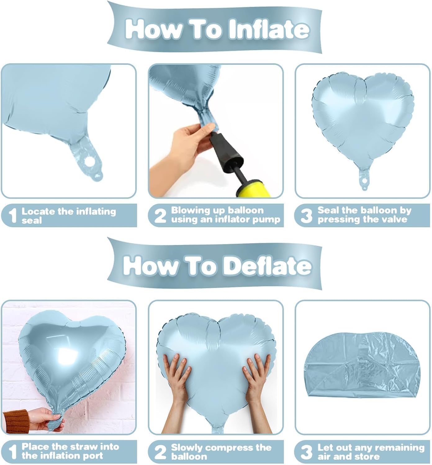 Baby Blue Heart Balloons,12Pcs 18 Inch Pastel Blue Foil Love Heart Shaped Balloons for Light Blue Birthday Party Wedding Engagement Anniversary Baby Shower Valentines Day Decorations