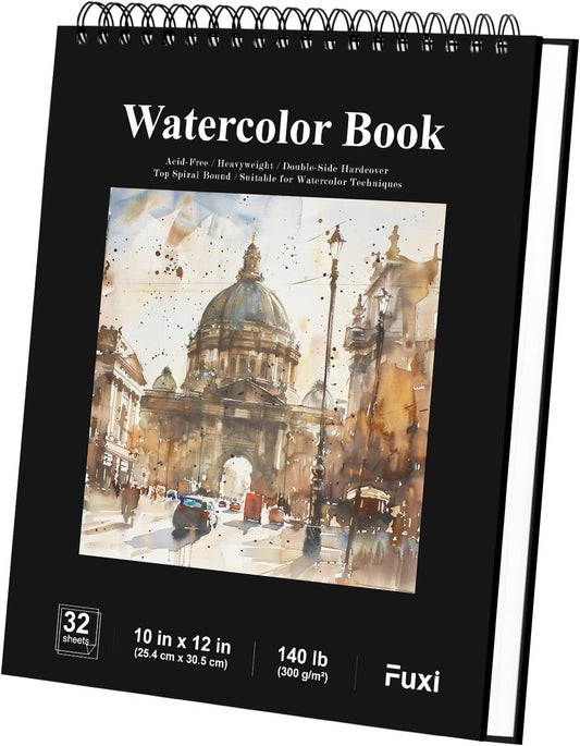 Watercolor Sketchbook 10"x12", 32 Sheets (64 Pages) Water Color Paper, 140lb/300gsm Watercolor Paper, Spiral Hardcover Watercolor Notebook for Painting, Water Color Sketch Books for Teens & Adults.