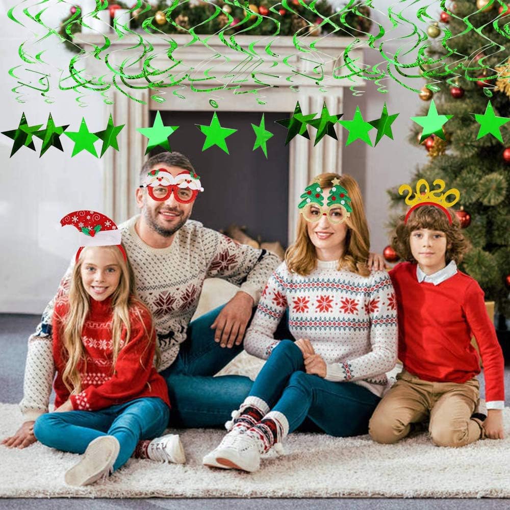 BEISHIDA Green Star Hanging Swirl Decorations,Hanging Gold Party Supplies for Graduation Wedding Baby Shower Decorations,Pack of 15