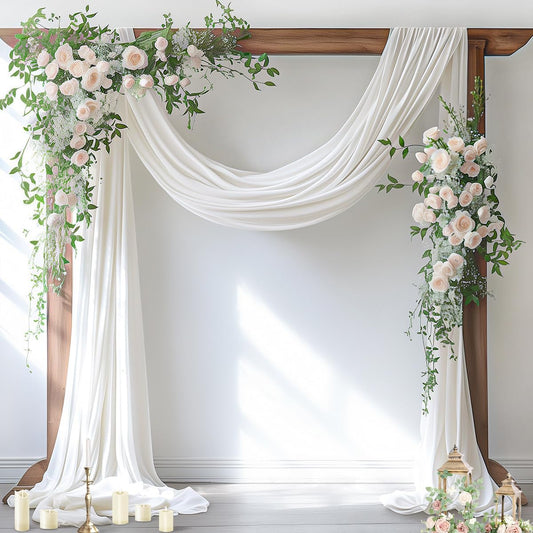 Socomi Wedding Arch Draping Fabric 3 Panels 29" x 19Ft Ivory Sheer Chiffon Curtain Drapes 6 Yards for Wedding Ceremony Birthday Party Decoration