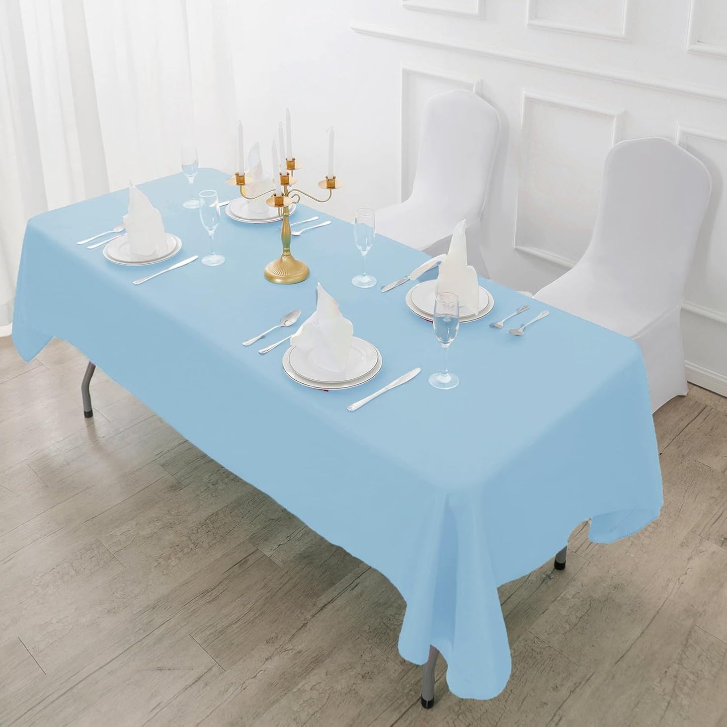 Fokitut 2 Pack Waterproof Rectangle Tablecloth, 90x132 Inch,Stain Resistant and Wrinkle Polyester Table Cloth, Fabric Table Cover for Kitchen Dining, Wedding, Party, Holiday Dinner-Blue Mist