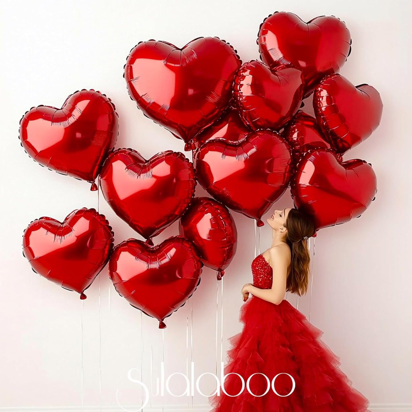 15Pcs Red Heart Balloons Helium 18 Inch Heart Shaped Foil Balloons for Valentines Day Mother's Day Engagement Anniversary Birthday Bridal Wedding Party Decorations