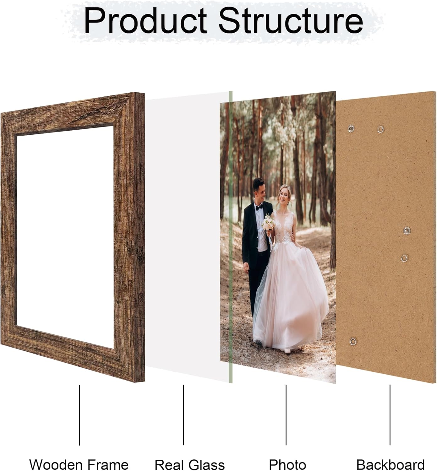 6x9 Picture Frame Set of 4, High Definition Real Glass Rustic Wood Frame, 6 x 9 Photo Frames for Tabletop Display and Wall Mounting