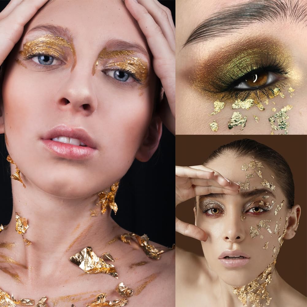 Joyzan Gold Flakes, Gold Foil Leaf Decoration Imitation Metallic Chocolates Baking Sheet Cake Decor Tweezers Resin Cooking Dessert Makeup Nail Art DIY Craft Jewelry Making Painting Slime 20g 2 Bottles