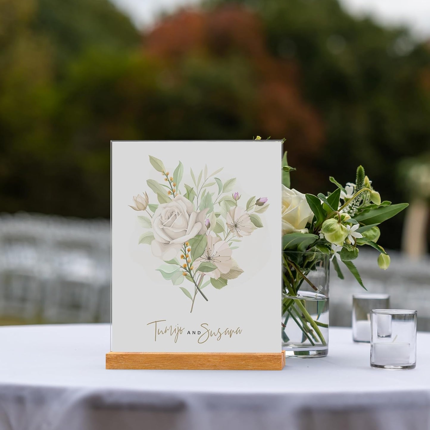 5x7 Inch Acrylic Sign Holder with Wood Base Vertical and Slant Displays(3 Pack 5*7")