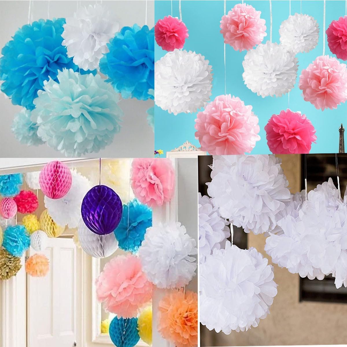 12pcs 10in 12in White Paper Pom Poms Tissue Paper Balls Wedding Party Flower Decorations DIY Art Craft Blooms for Birthday Baby Shower Nursery Decor