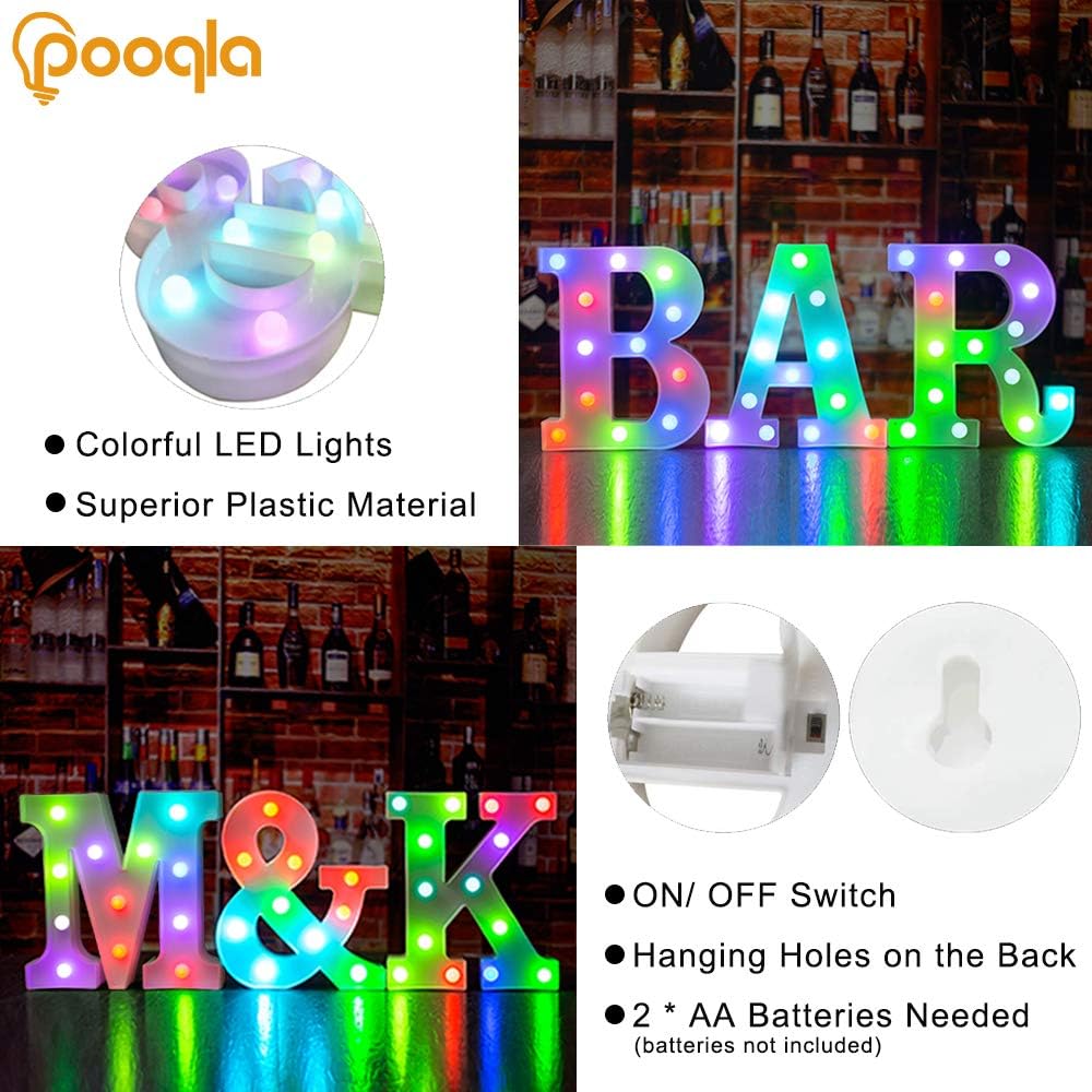 Pooqla Colorful LED Marquee Letter Lights with Remote – Light Up Marquee Signs – Party Bar Letters with Lights Decorations for The Home - Multicolor B