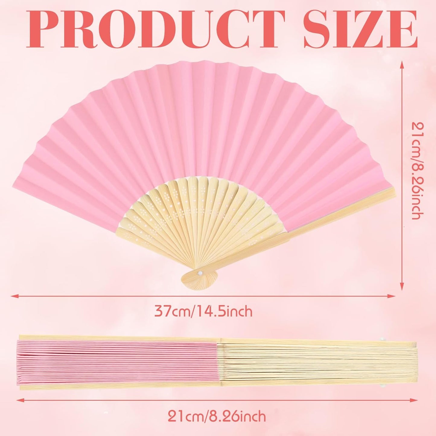 12 Pieces Pink Hand Held Bamboo Folding Fans Paper Fans Handheld for Women Foldable Girls Wedding DIY Decoration Church Home Party Favors Summer