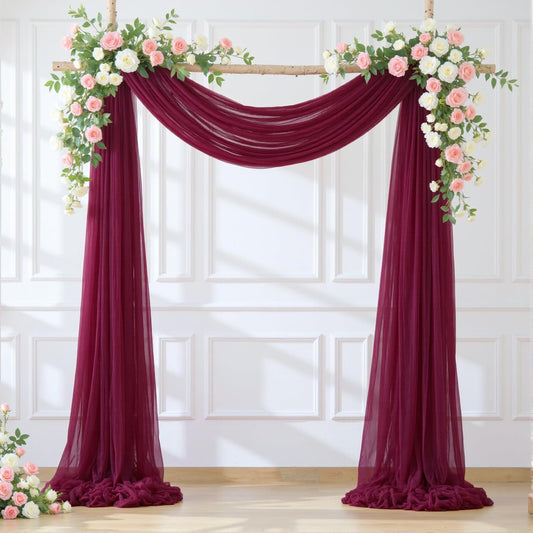 Wedding Arch Draping Fabric Backdrop 1 Panel 60" x 26Ft Burgundy Drapes Curtains for Wedding Reception Sheer Tulle Backdrop Curtain for Ceremony Birthday Party Baby Shower Arbor Ceiling Decorations