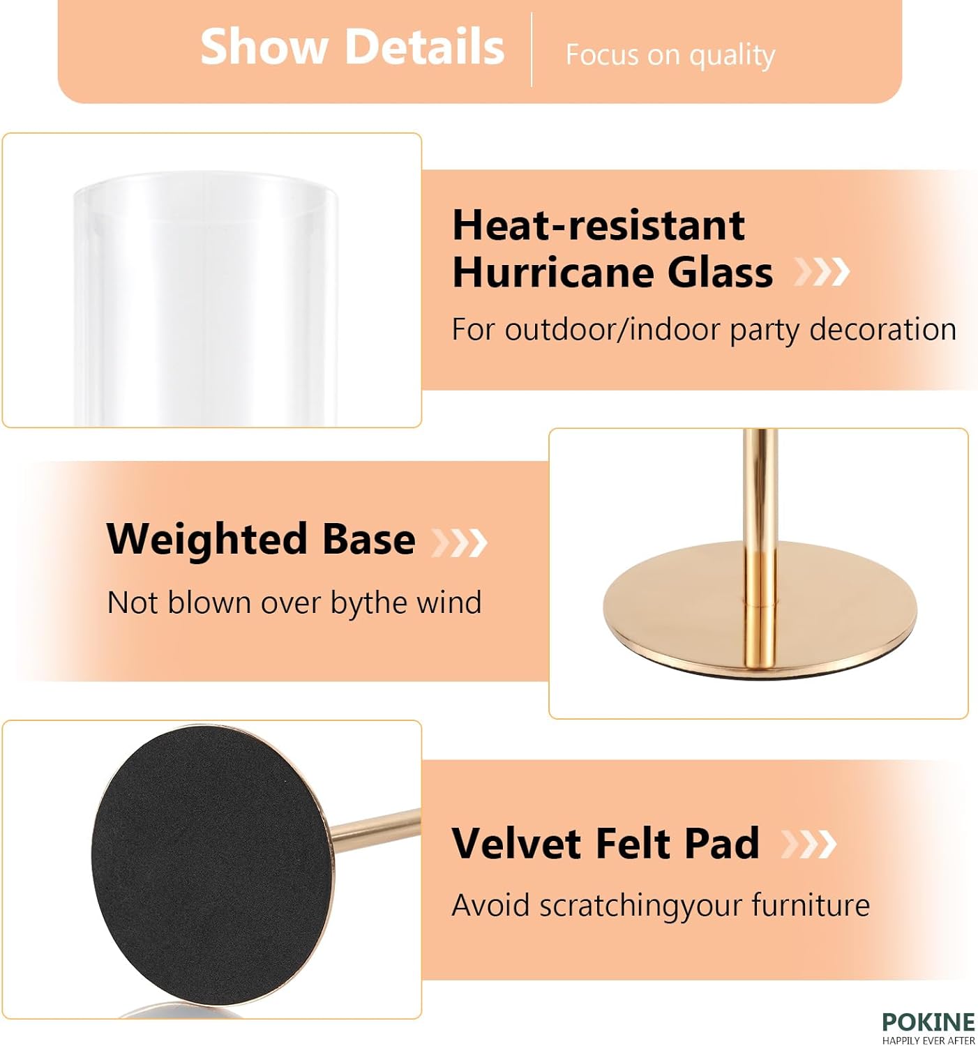 Gold Candle Holders Set of 6 for Glass Taper Candle Holders,Hurricane Candlestick Holder for Home Decor, Wedding, Dinning, Party Decorative, Anniversary (6,Gold)