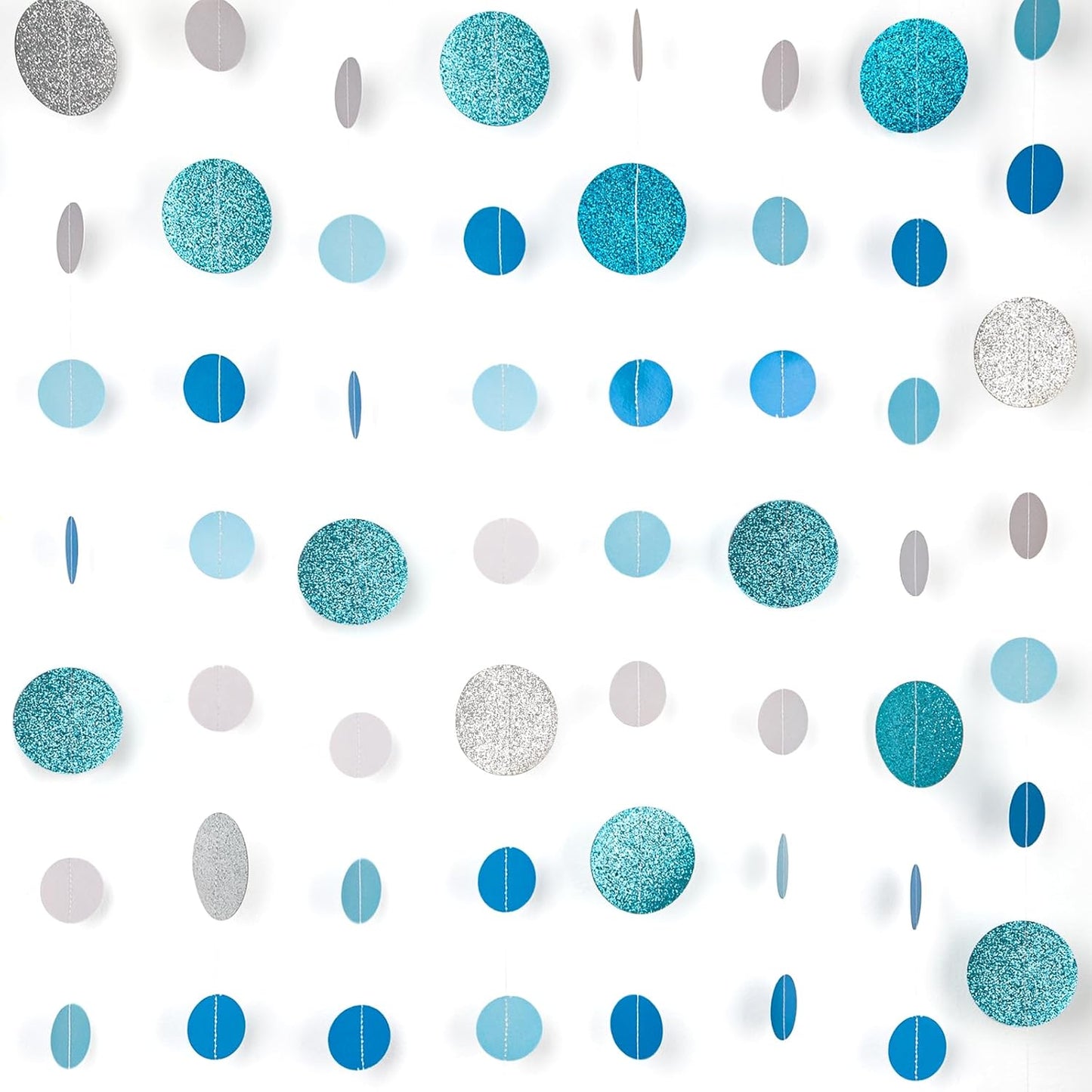 8 Pack Blue Glitter Dot Garland, Hanging Circle Streamers Banner, Backdrop Hanging Decorations for Baby Showers, Weddings, Birthday Parties, Winter Celebrations, and Holiday Decorations