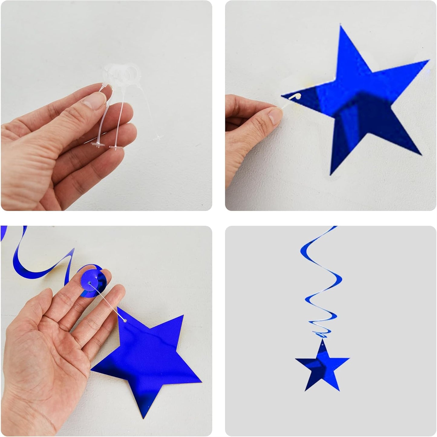 BEISHIDA Blue Silver Stars Hanging Swirls Bachelorette Graduation Hanging Ornament Decorations for Birthday Party Baby Shower Supplies Congrats Grade 2025 Graduation Decorations,Pack of 15