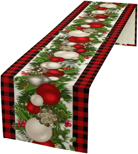 Christmas Table Runner,Seasonal Winter Xmas Holiday Farmhouse Table Cloth Kitchen Dining Table Decoration for Home Party Decor 13x70 Inch