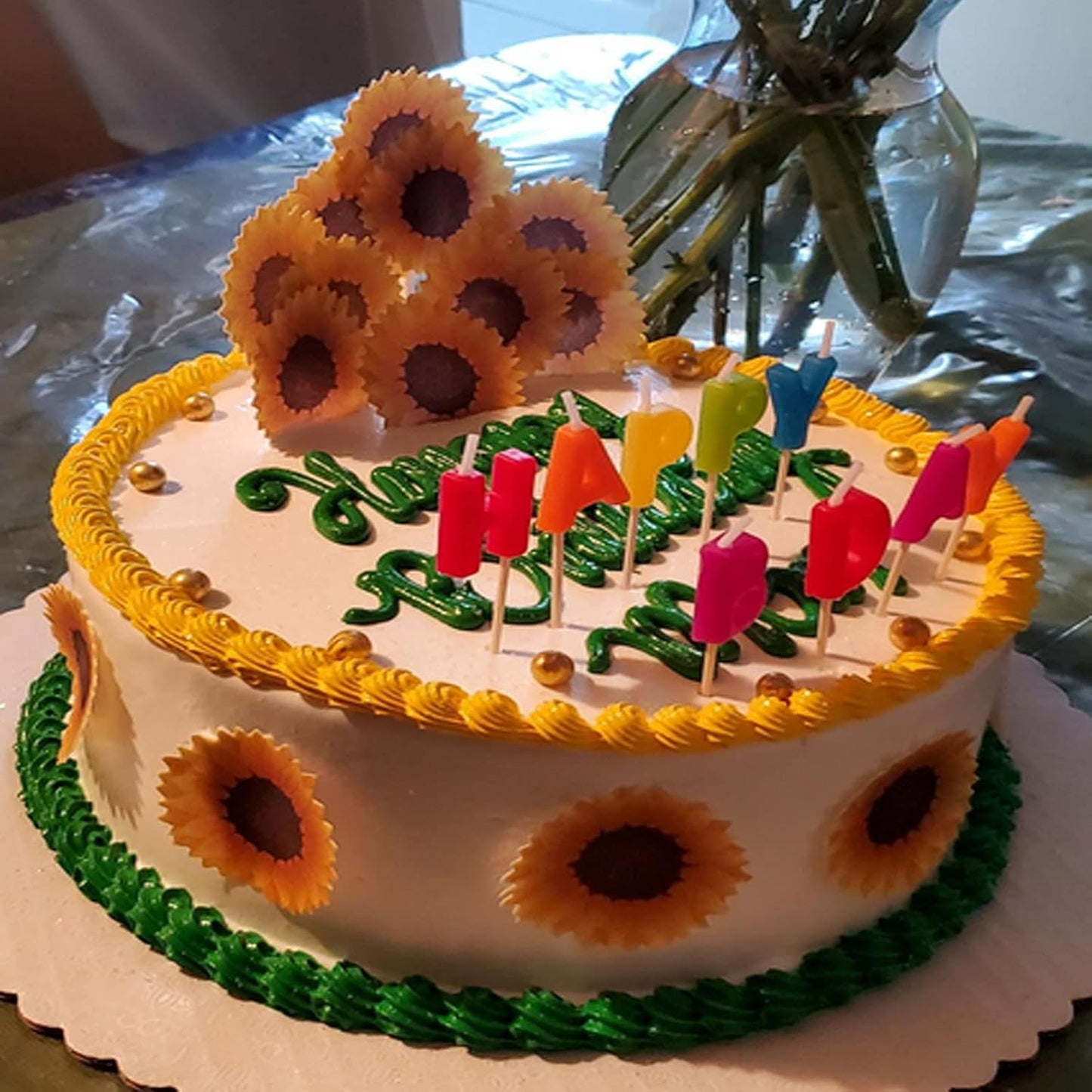 GEORLD Edible Cake Topper Wafer Sunflower Cupcake Decoration by Wafer Paper,36 Counts,Flat not 3D