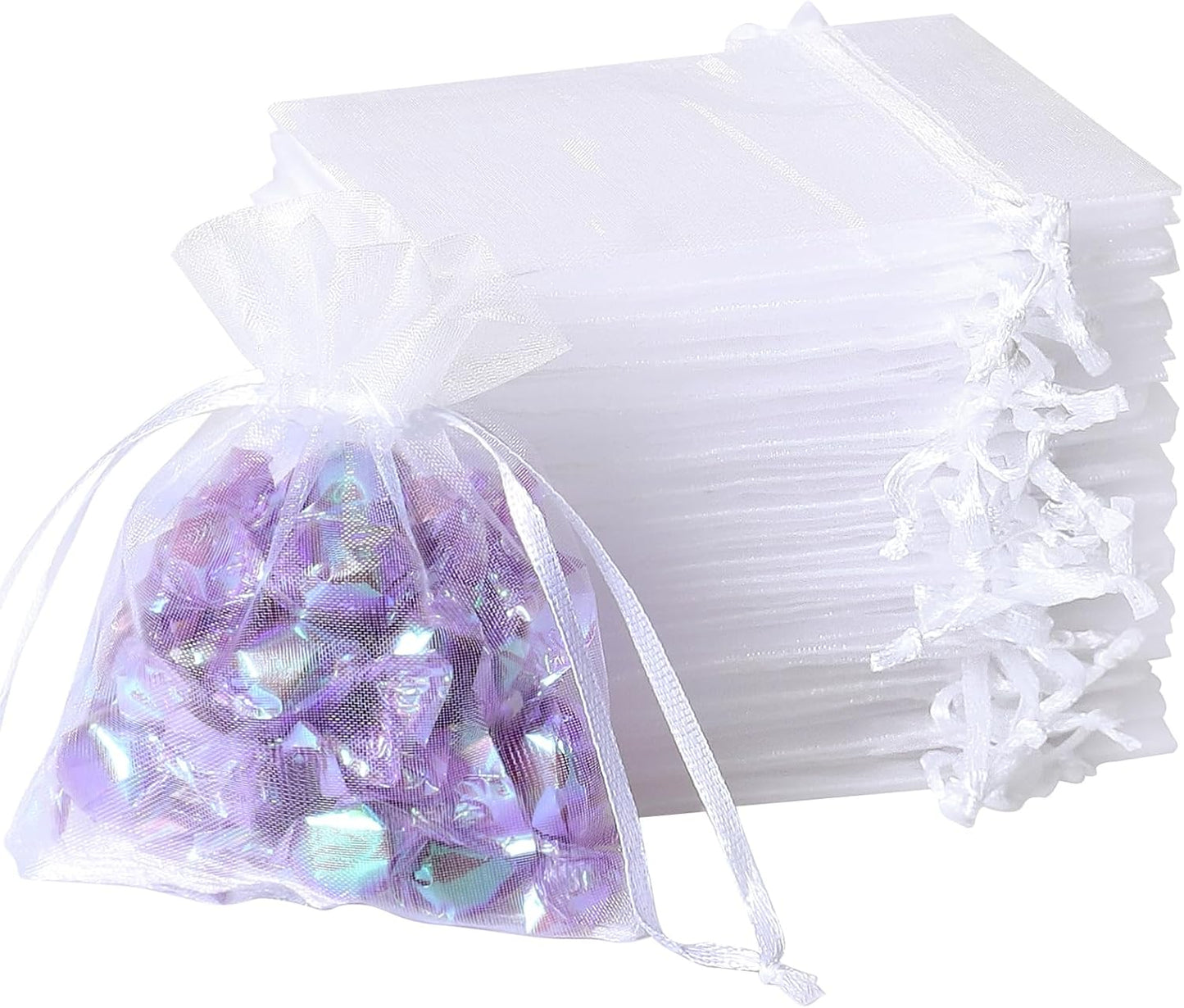 100Pcs White Organza Bags, 2x3Inch Sheer Wedding Party Favor Bags with Drawstring, Jewelry Gift Bags Christmas Candy Pouches