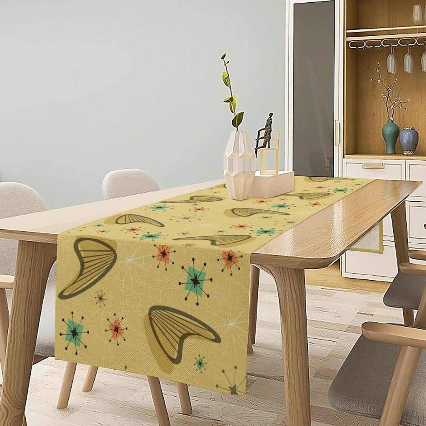 Mid Century Table Runner, Modern Atomic Pattern Absctract Geometric Retro 1950S 1960S Dinner Runner for Home Kitchen Dining Table Decoration, 13x70 Inch