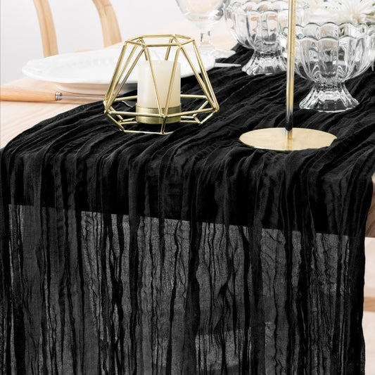 MLMW Halloween Table Runner Cheesecloth Black Boho Gauze Cheese Cloth 160 inch Rustic Sheer Table Runner 13.3ft for Party Wedding Baby Bridal Shower Birthday
