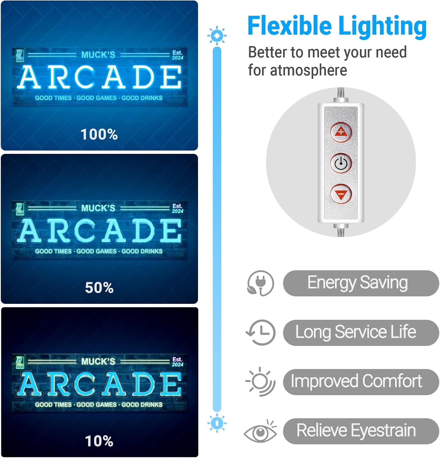 Custom Arcade Neon Sign for Wall Decor, Personalized LED Neon Name Sign, Dimmable Customized Arcade Light Up Signs for Playroom Gaming Zone Man Cave Bedroom Decoration, Men Boy Gamer Birthday Gifts