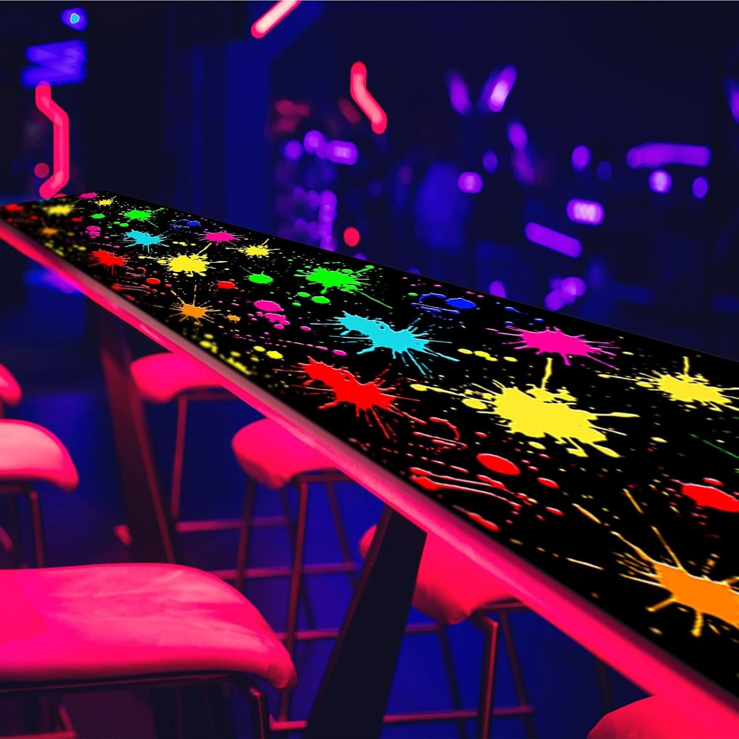 Haull 118 x 39 Inch Neon Light up Dance Floor Glow in The Dark Runner UV Reactive Blacklight Floor Aisle Runner Decor Wall Props for 80s 90s Neon Birthday Party Decorations(Paint Splatter)