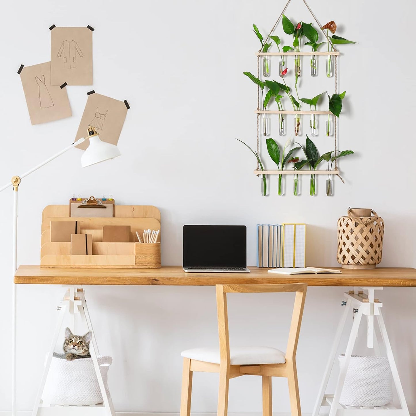 YIBOT Propagation Stations,3 Tiered of Propagation Tubes with Wooden Stand,Mini Glass Test Tubes Vase,Plant Terrarium for Hydroponic Home Garden Office Decor, Gardening Gift for Women Plant Lover