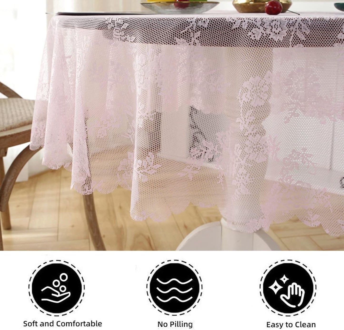 Jeloris Round Lace Tablecloth with Elegant Scalloped Bottom for Any Special Event Such as Wedding, Birthday Party, Baby Shower, Anniversary (48 inch, Style 2)