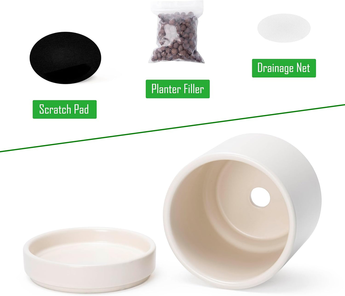 D'vine Dev Set of 4 Small Ceramic Plant Pots, 4.7 Inch Succulent Planter Pot for Plants with Drainage Hole and Saucer, Oatmeal, 94-X-B-8