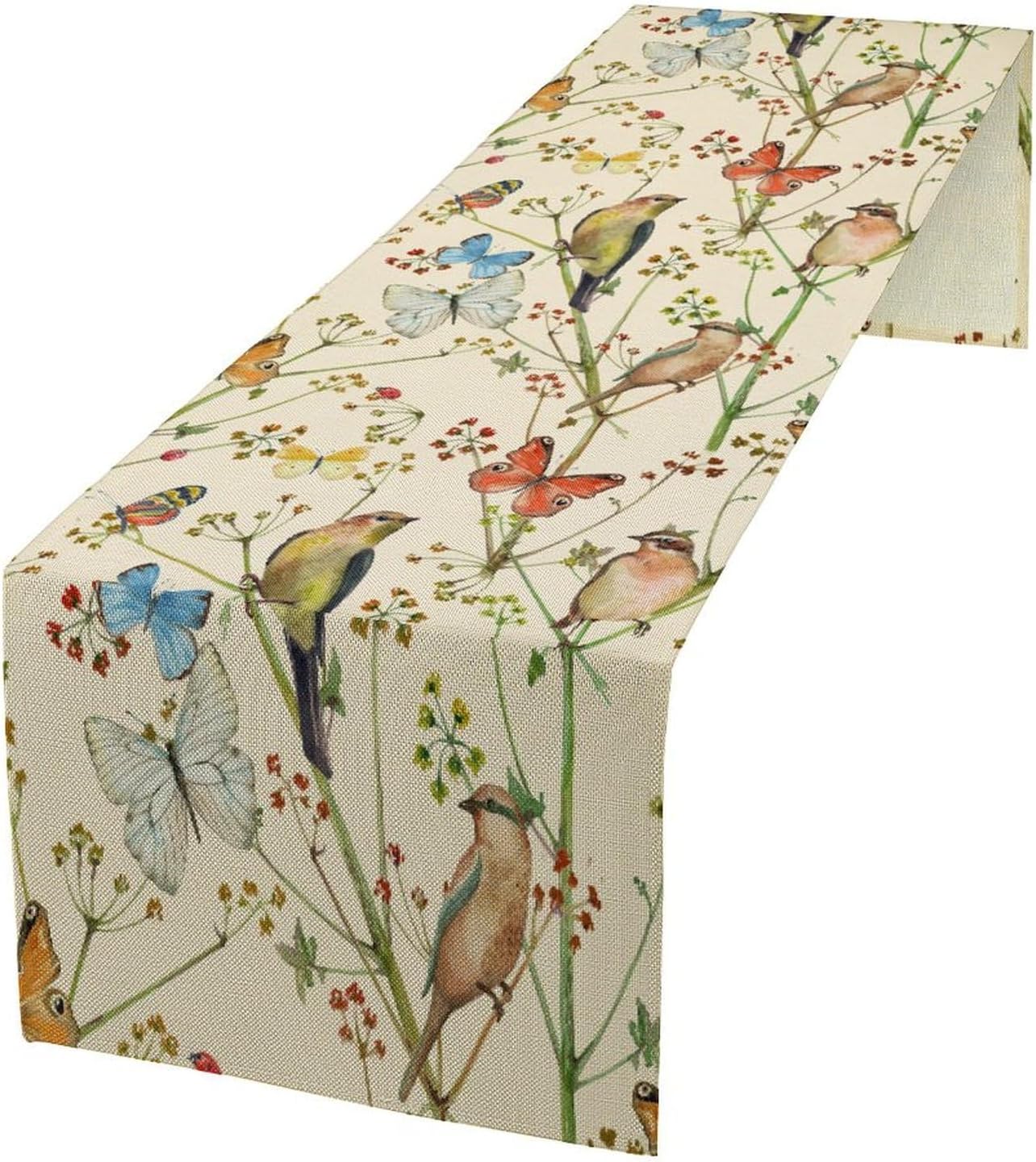 Brown Bird Floral Table Runner Spring Flower Kitchen Table Decoration Suitable for Family Dinner Decoration 13x60 Inch