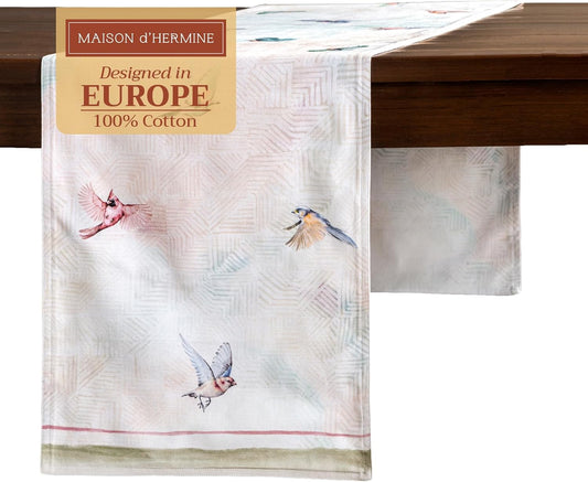 Maison d' Hermine Table Runner 100% Cotton Double Layer Table Runners 72 inches Long Decorative for Home Kitchen Dining Party Wedding Bridal Shower Spring Summer (Flying Birds, 14.50" x 72")