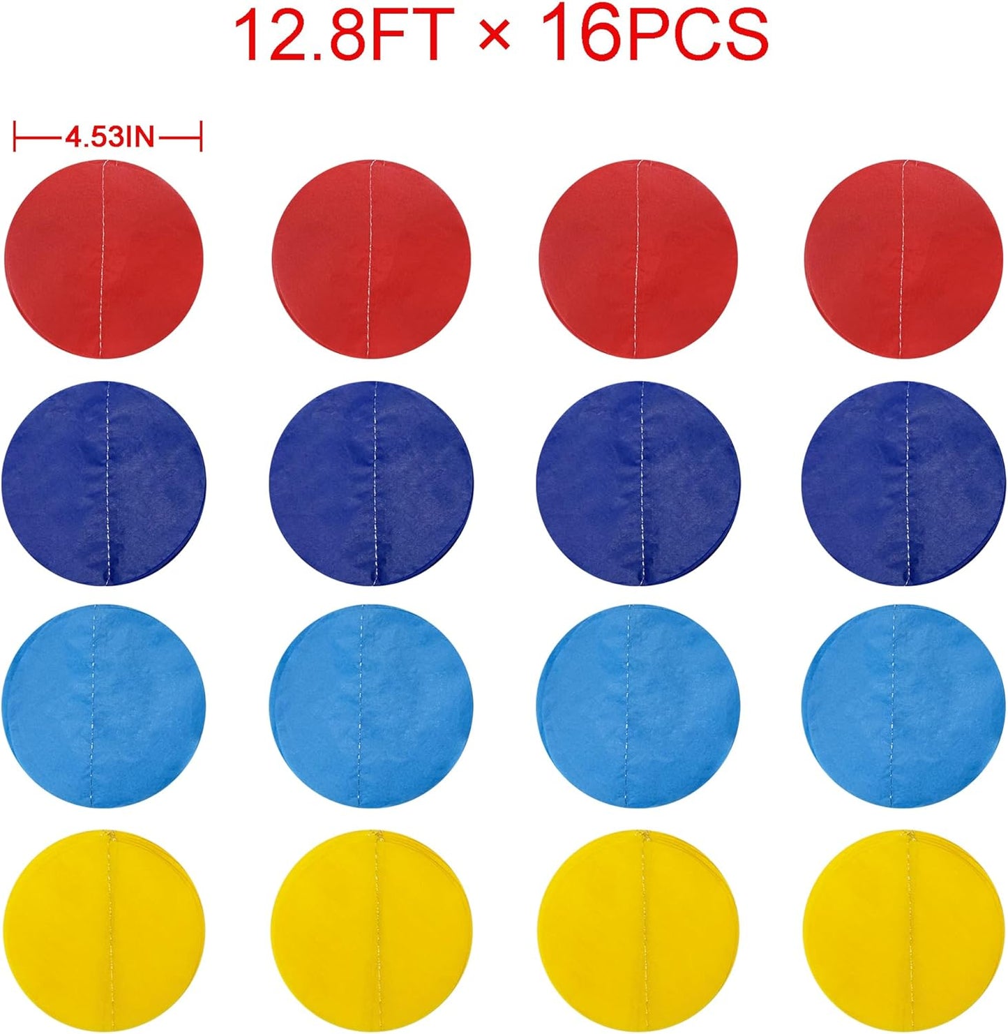 205Ft Red Blue Yellow Party Decorations Big Polka Dot Tissue Paper Backdrop Streamer Colorful Circle Dots Hanging Garland for Carnival Circus Clown Fiesta Festivals Birthday Baby Shower Party Supplies