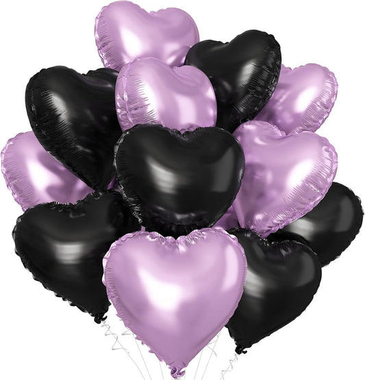 Black Purple Heart Balloons,12Pcs 18Inch Cream Purple Black Heart Shaped Foil Helium Balloons for Baby Shower Birthday Anniversary Wedding Engagement Party Decorations