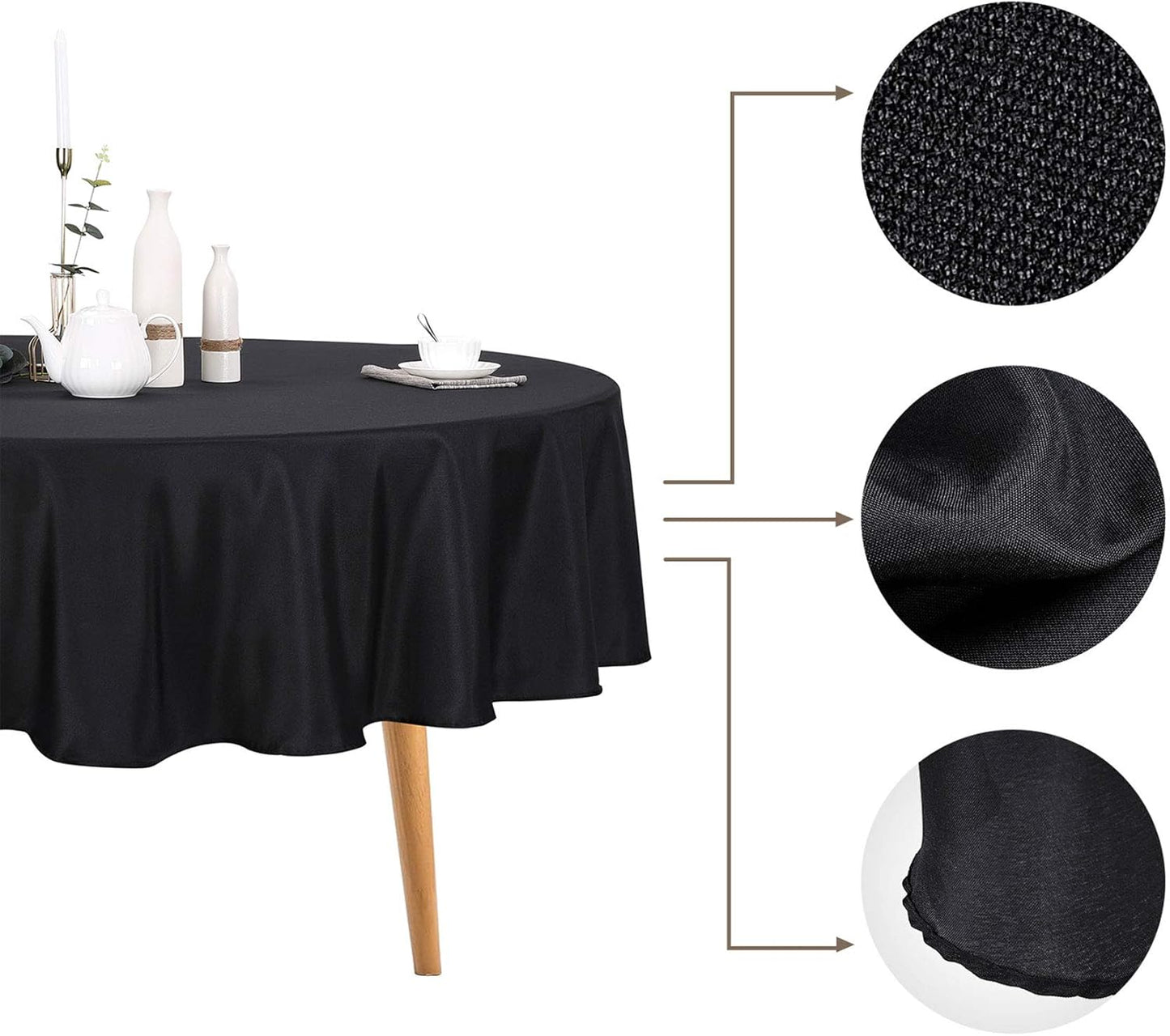Ascoza 12pack 70 Inch Black Round Tablecloth in Polyester Fabric for Wedding/Banquet/Restaurant/Parties