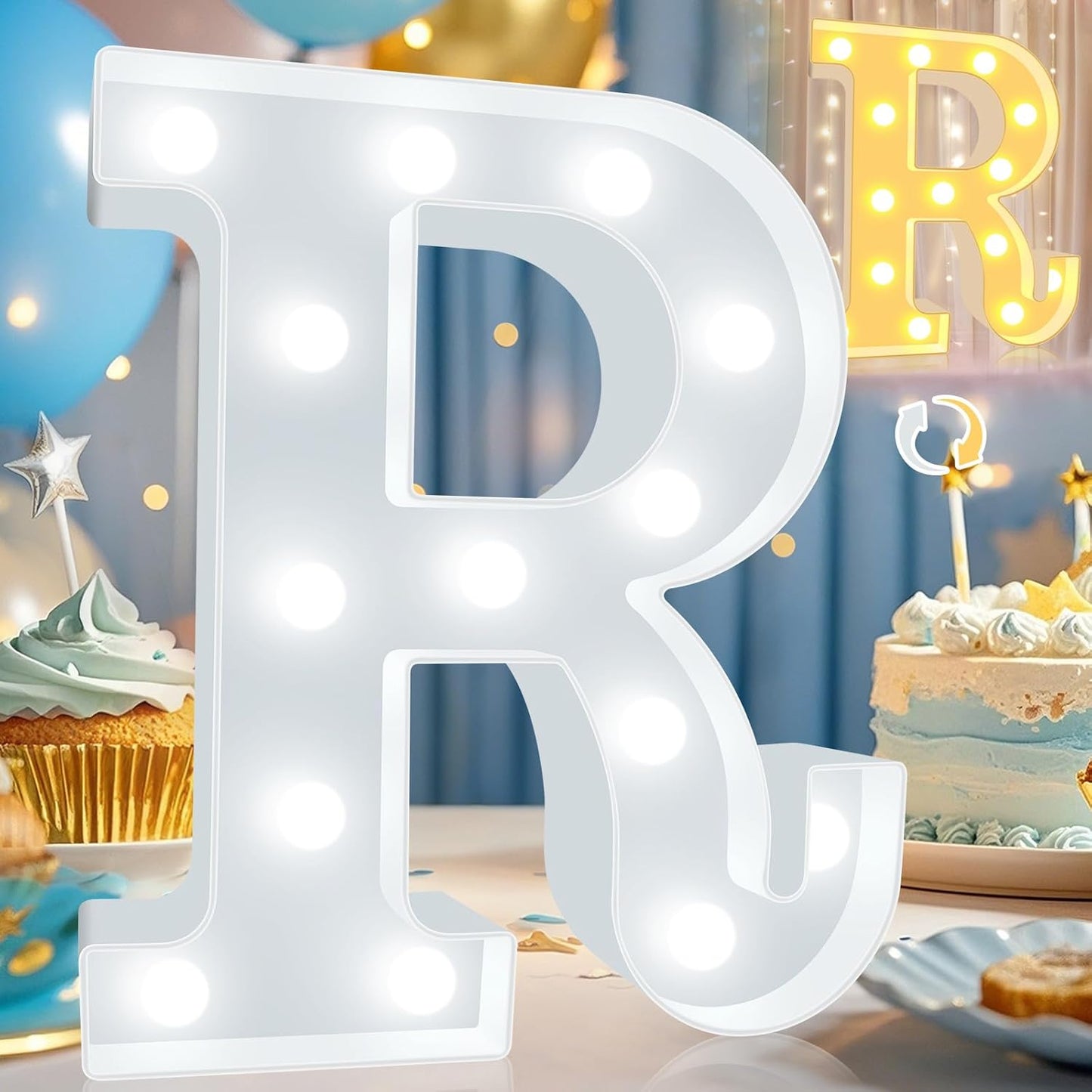 Pooqla LED Marquee Letter Lights, Warm White and Cool White Decorative Lighted Letters, Light Up Alphabet Letters for Boys Girls, Party, Wedding, Bar, Night Light, Birthday Decoration, Letter R
