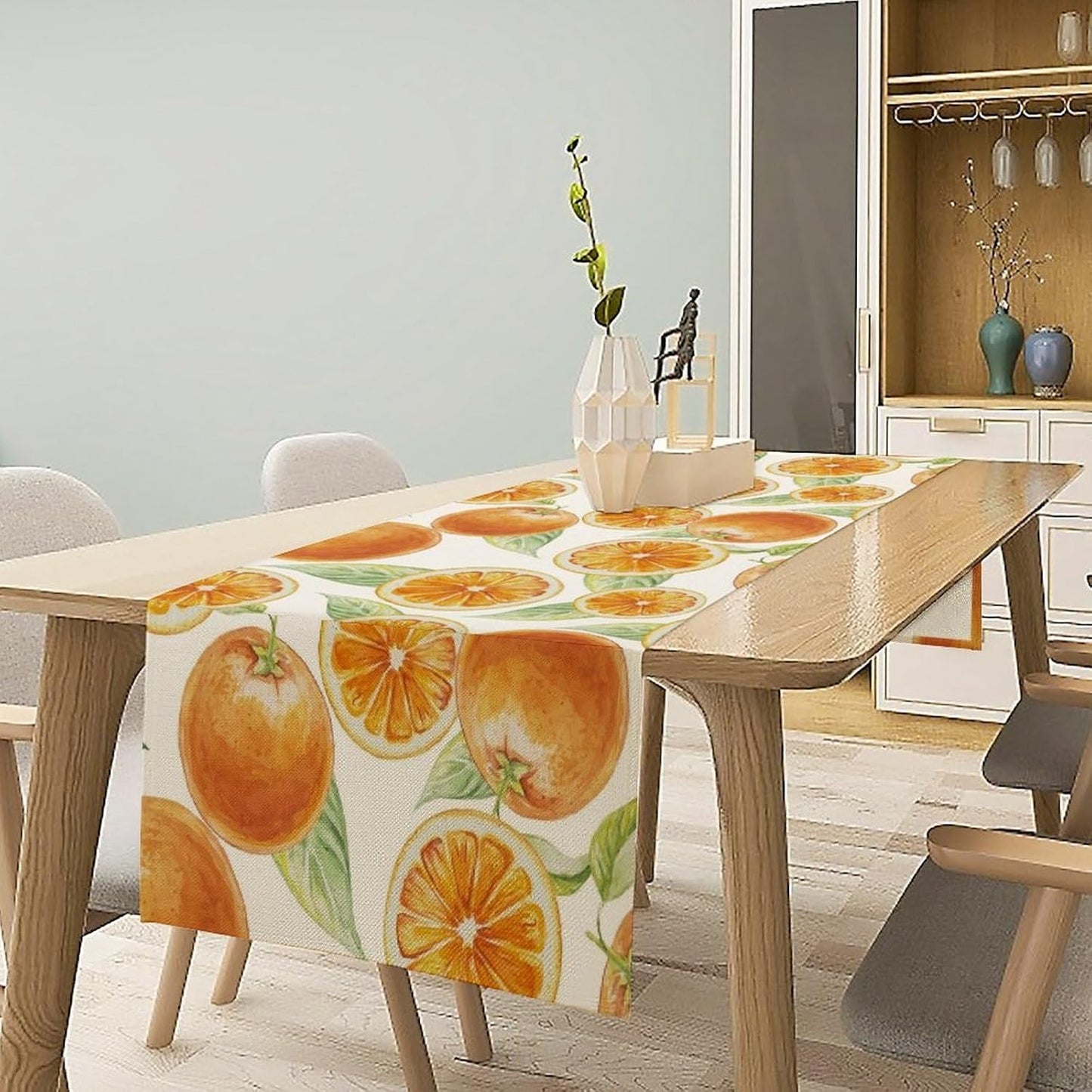 Spring Summer Orange Table Runner Watercolor Sweet Fruit Botanical Print Dinner Runner for Farmhouse Party Holiday Home Kitchen Dining Table Decor 13x60