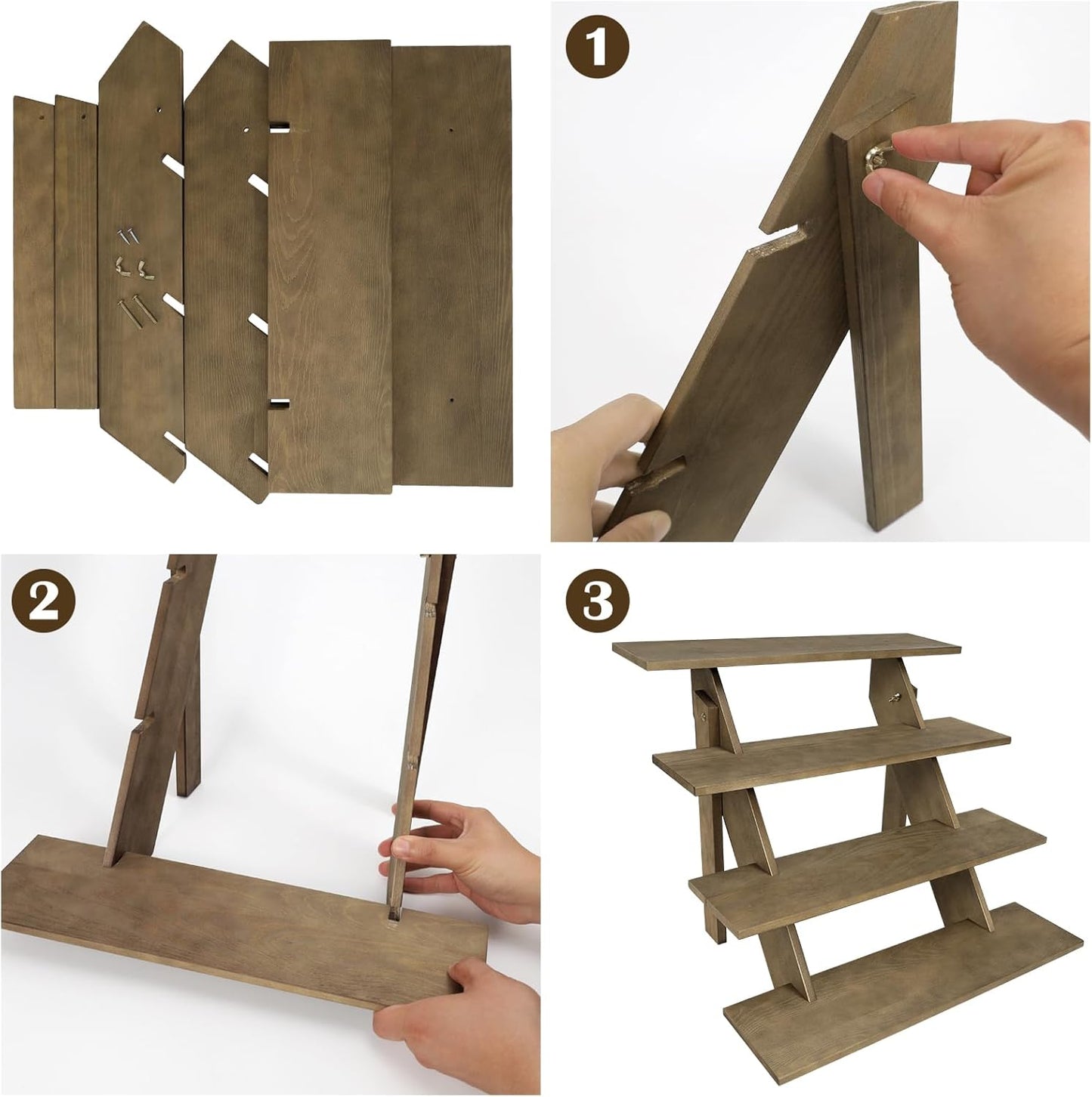 ZYP 4 Tier Wood Cupcake Display Stand Tool Free Retail Cookie Display Riser,Rustic Tiered Table Display Stand for Vendors Home Wedding Party,Brown