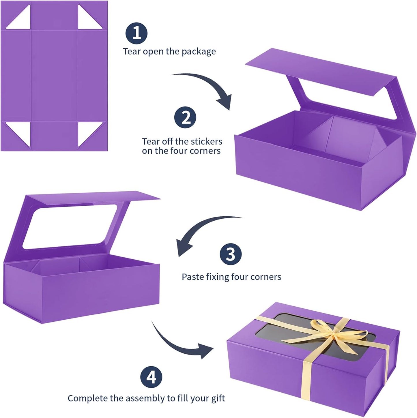 TIACABO Purple Large Gift Box with Window, 13.5"x9"x4.3" Bridesmaid Boxe for Gifts Giving,Birthday Gift Boxes with Magnetic,Closure Lid Gifts Box for Presents,Cute Boxe,Luxury for Gift Packaging