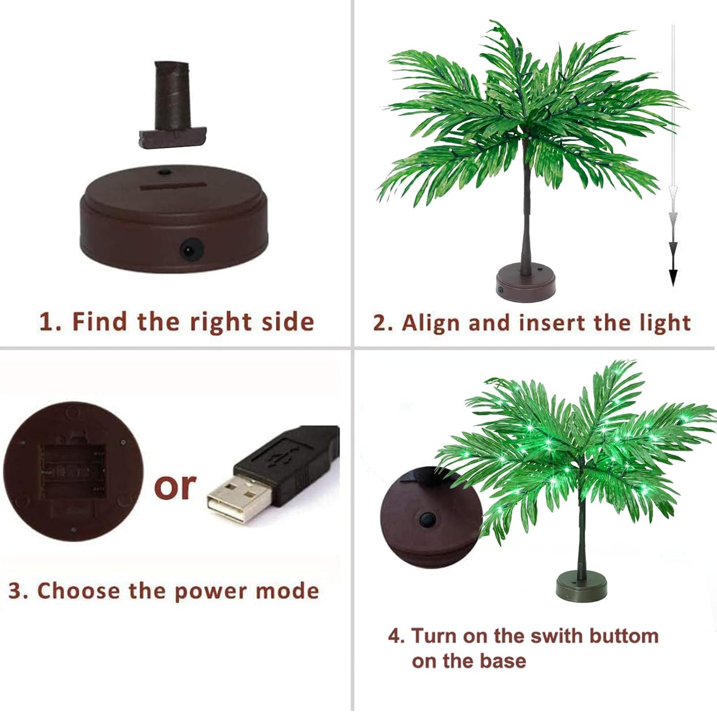 Luau Party Decorations Palm Tree with Lights, Lighted Palm Tree for Table Decor 23In Artificial Light Up Trees Green Table Centerpieces for Tropical Hawaiian Party Tiki Bar Home Summer Decor