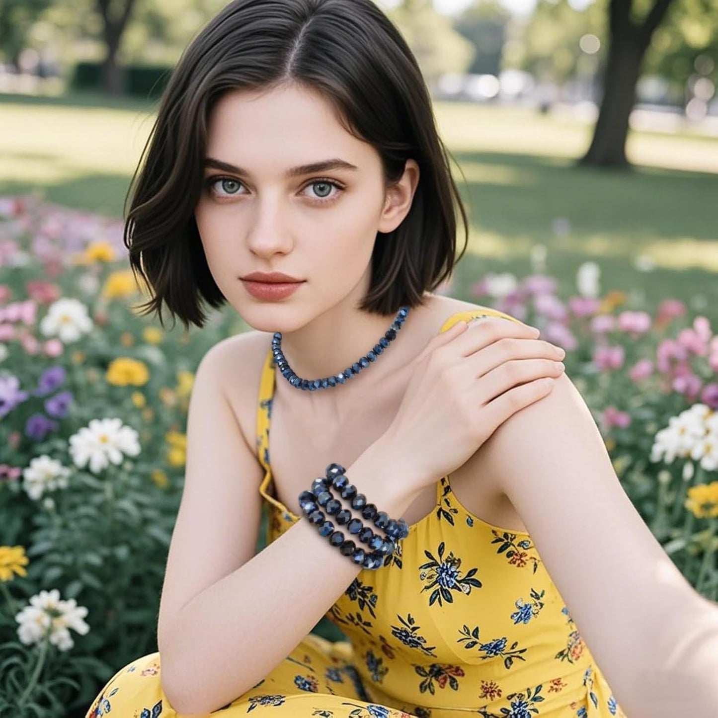 220Pcs 10mm Crystal Glass Beads for Jewelry Making Beads for Bracelets Necklace Pendants Making Supplies(Navy Blue)