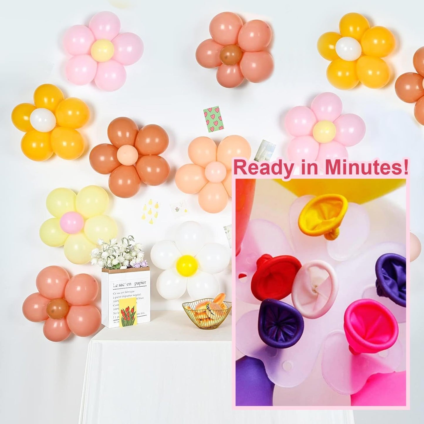 ROYALHOUSE Flower Balloon Clips Flower Shape Balloon Clips Holder 5 Balloon Clip for Party, Wedding, Baby Shower Decorations Reusable Connectors (Clear, Pack of 50)