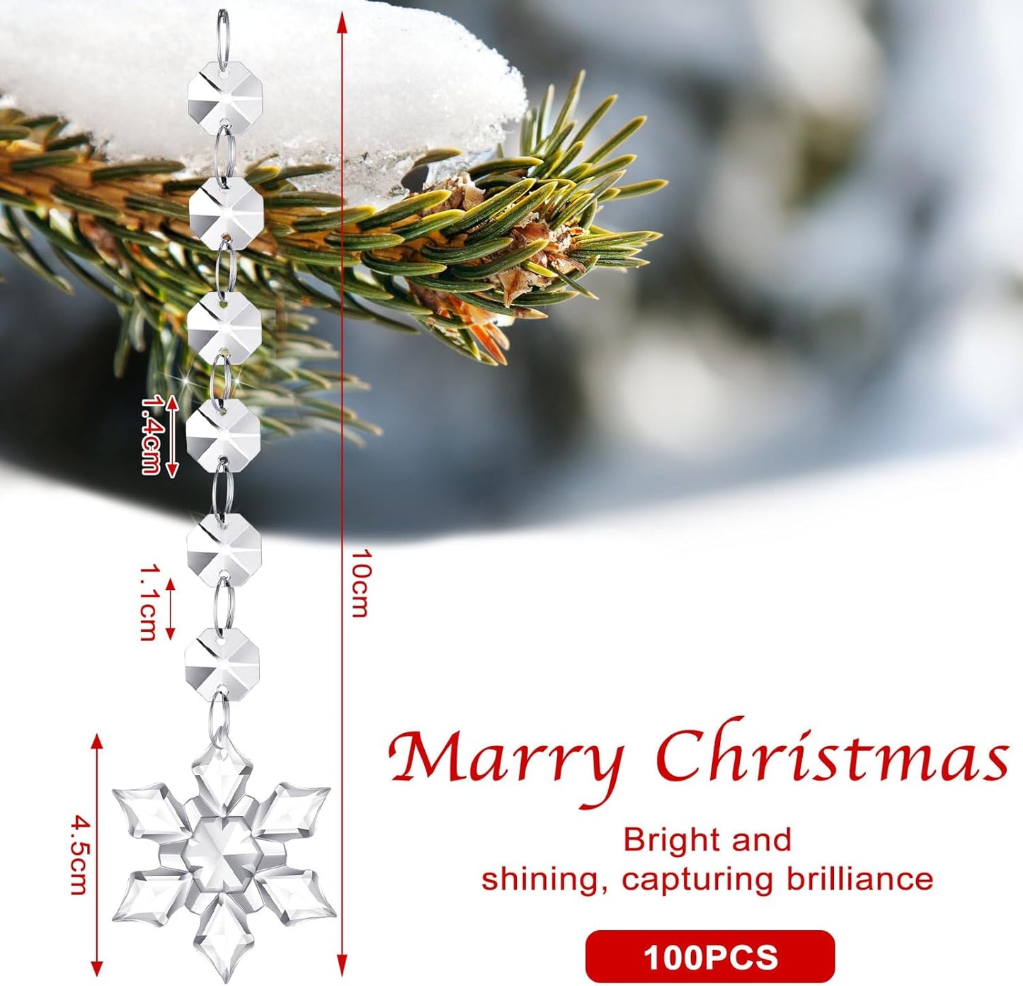 Nuenen 100 Pcs Acrylic Hanging Crystals for Centerpieces Chandelier Clear Crystal Garland Strands Ornament Acrylic Clear Beads Prisms Pendant for Christmas Tree Window Home Decoration(Snowflake)