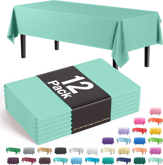 Exquisite 12-Pack Premium Plastic Tablecloth 54in. x 108in. Rectangle Table Cover - Lig...