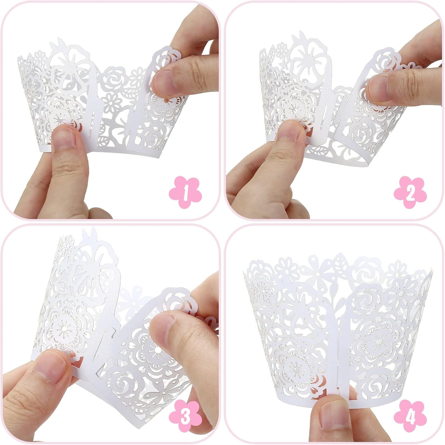 GWHOLE Cupcake Liners White Lace Cupcake Wrappers Wedding Birthday Party Holiday Favors Cupcake Tower Decoration Fancy Small Cupcake Decorating Supplies 50 pcs