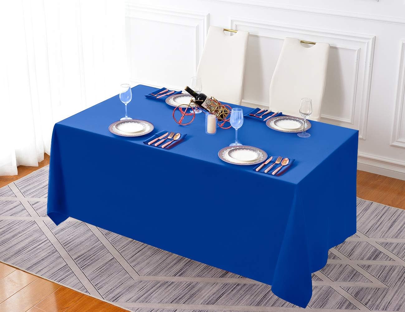 Surmente Blue Tablecloth 90 x 132-inch Rectangular Polyester Table Cloth for Weddings, Banquets, or Restaurants